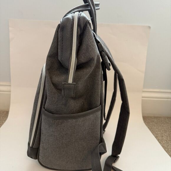 Banana Fish Midi Backpack Diaper Bag Gray Insulated Bottle Holder Changing Pad - Picture 6 of 7